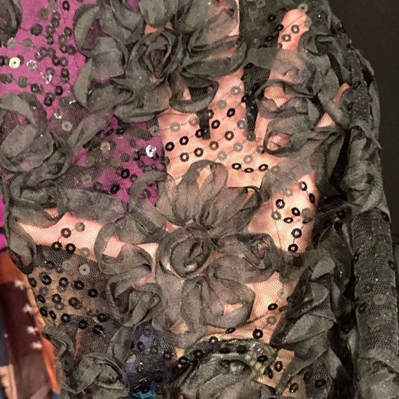 See Through Sequins Long  Sleeve Black Top - Picture 5 of 9